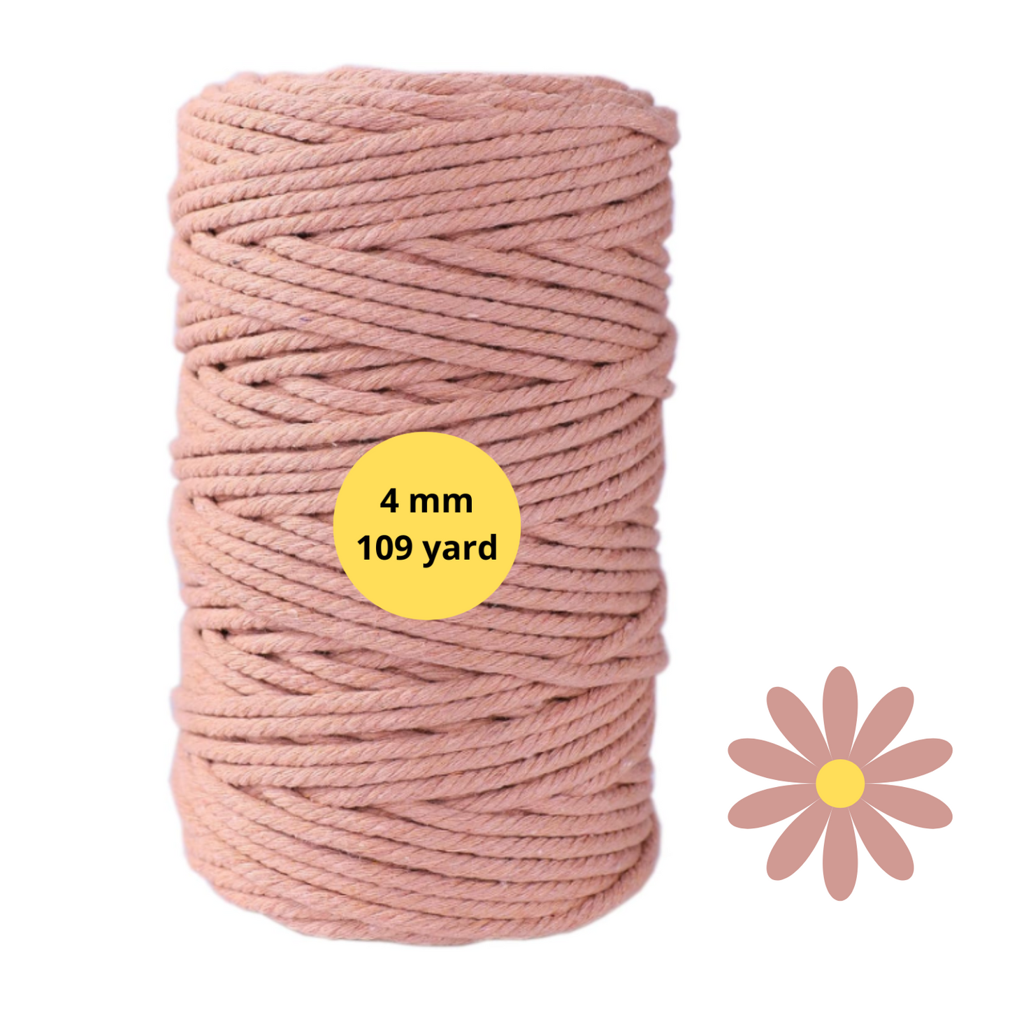 Natural Color Macrame Cord 4 mm x 109yards, Colored Macrame Rope, 4 Strand Twisted Cotton Rope Macrame Yarn, Colorful Cotton Craft Cord for Wall Hanging, Plant Hangers, Crafts, Knitting