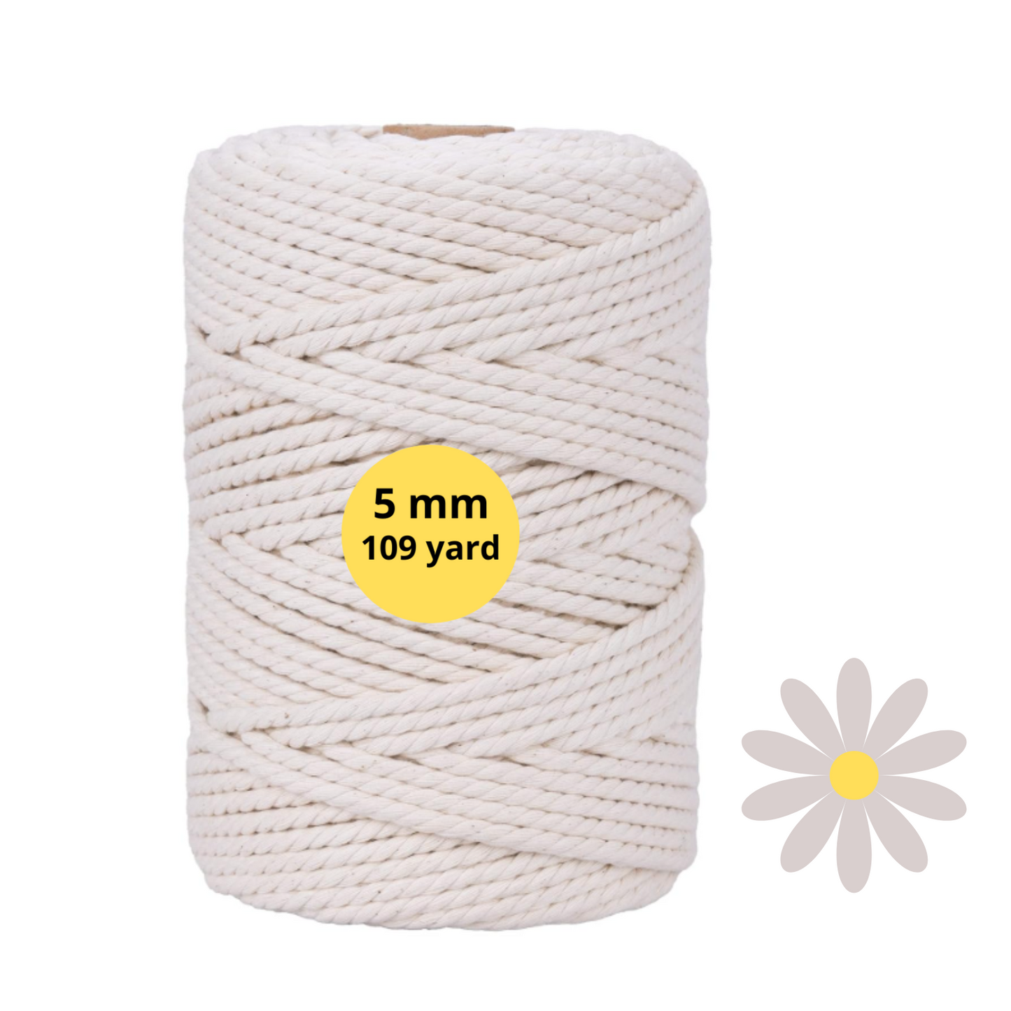 Natural Color Macrame Cord 5mm x 109yards, Colored Macrame Rope, 4 Strand Twisted Cotton Rope Macrame Yarn, Colorful Cotton Craft Cord for Wall Hanging, Plant Hangers, Crafts, Knitting