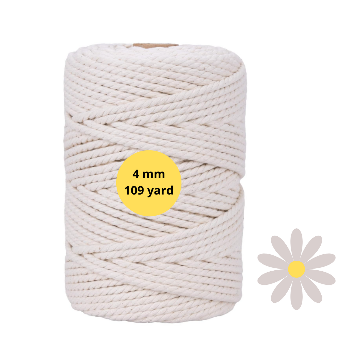 Natural Color Macrame Cord 4 mm x 109yards, Colored Macrame Rope, 4 Strand Twisted Cotton Rope Macrame Yarn, Colorful Cotton Craft Cord for Wall Hanging, Plant Hangers, Crafts, Knitting