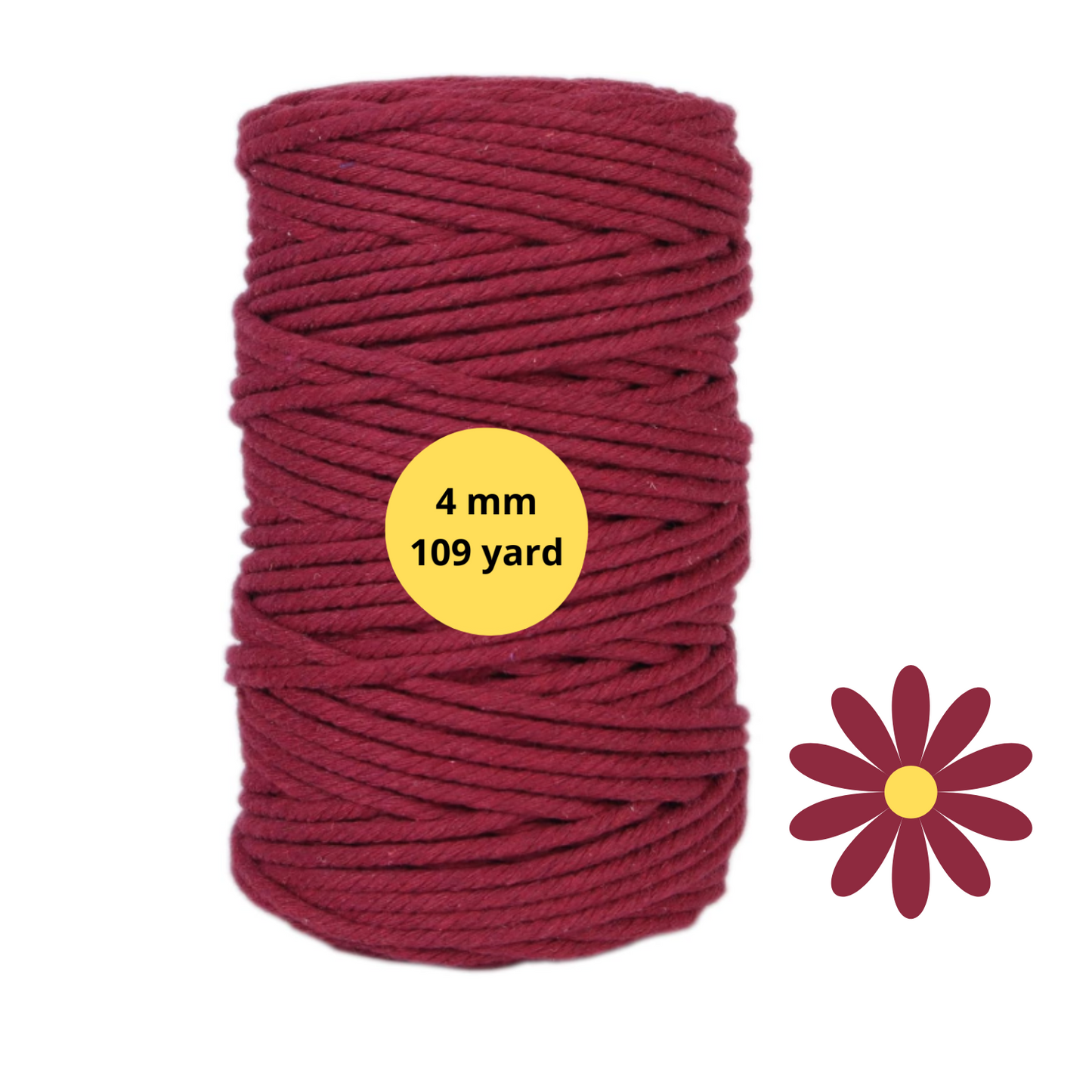 Natural Color Macrame Cord 4 mm x 109yards, Colored Macrame Rope, 4 Strand Twisted Cotton Rope Macrame Yarn, Colorful Cotton Craft Cord for Wall Hanging, Plant Hangers, Crafts, Knitting