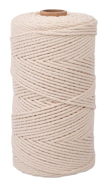 Natural Color Macrame Cord 3mm x 109yards, Colored Macrame Rope, 4 Strand Twisted Cotton Rope Macrame Yarn, Colorful Cotton Craft Cord for Wall Hanging, Plant Hangers, Crafts, Knitting