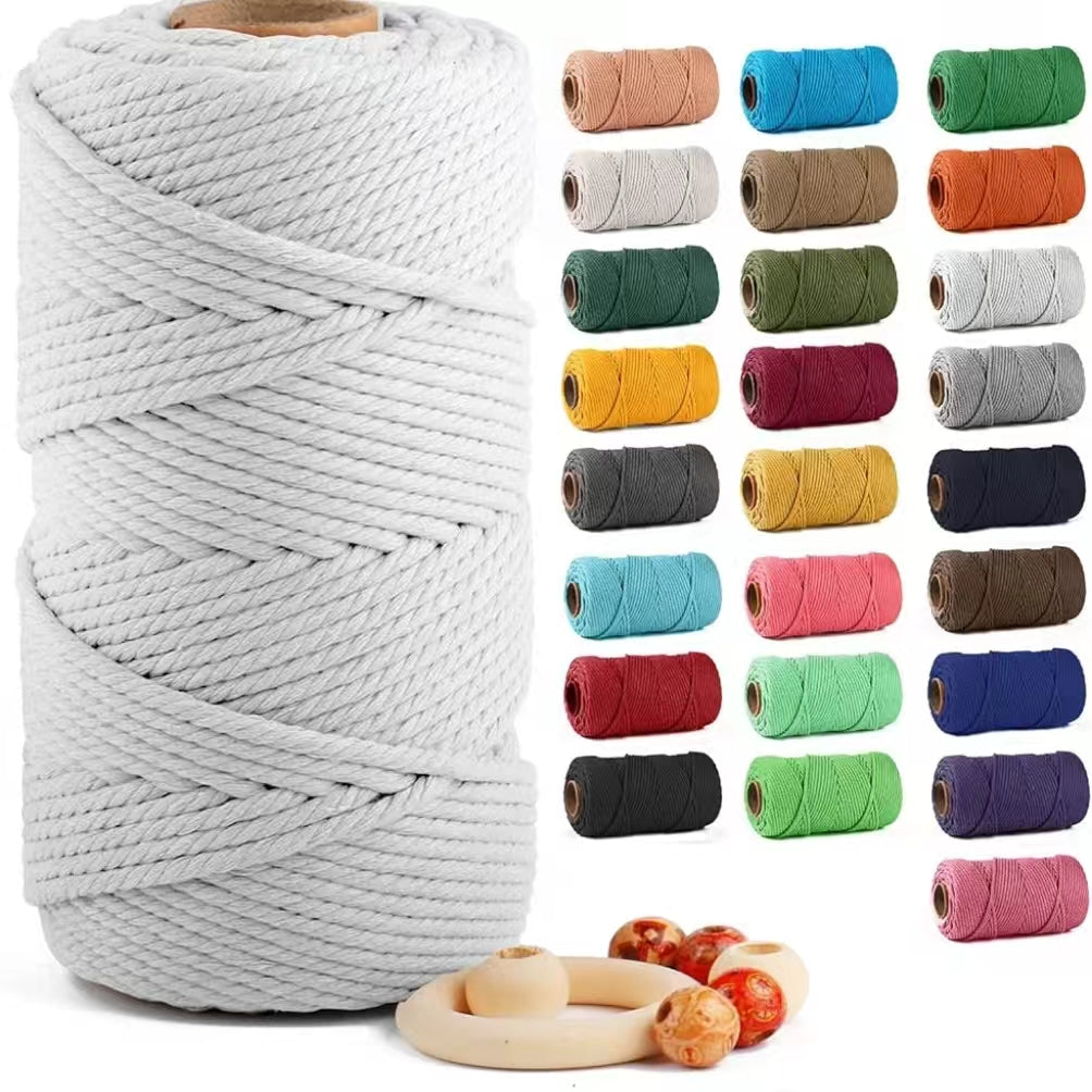 Natural Color Macrame Cord 5mm x 109yards, Colored Macrame Rope, 4 Strand Twisted Cotton Rope Macrame Yarn, Colorful Cotton Craft Cord for Wall Hanging, Plant Hangers, Crafts, Knitting