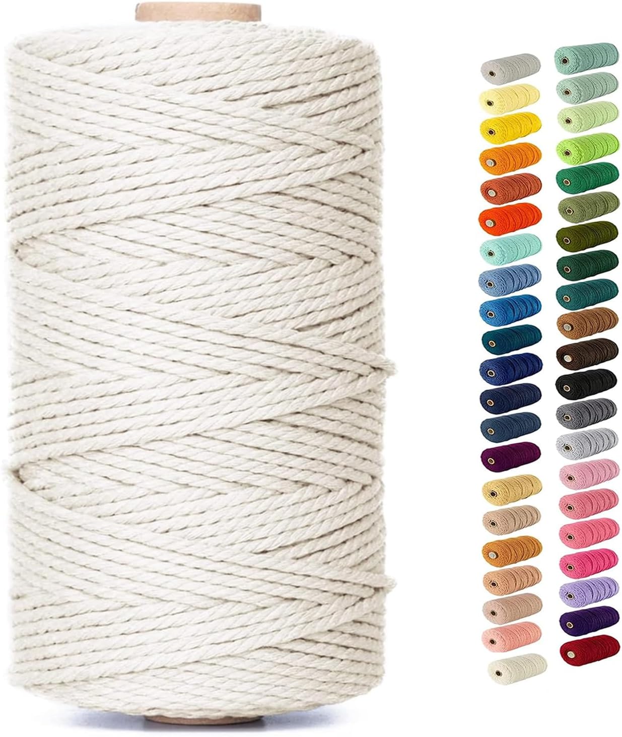 Natural Color Macrame Cord 4 mm x 109yards, Colored Macrame Rope, 4 Strand Twisted Cotton Rope Macrame Yarn, Colorful Cotton Craft Cord for Wall Hanging, Plant Hangers, Crafts, Knitting