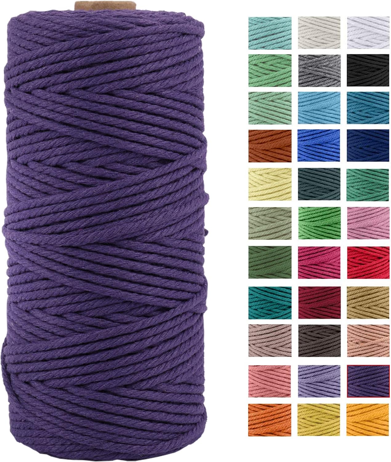 Natural Color Macrame Cord 3mm x 109yards, Colored Macrame Rope, 4 Strand Twisted Cotton Rope Macrame Yarn, Colorful Cotton Craft Cord for Wall Hanging, Plant Hangers, Crafts, Knitting