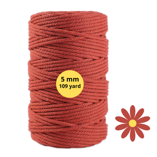 Natural Color Macrame Cord 5mm x 109yards, Colored Macrame Rope, 4 Strand Twisted Cotton Rope Macrame Yarn, Colorful Cotton Craft Cord for Wall Hanging, Plant Hangers, Crafts, Knitting