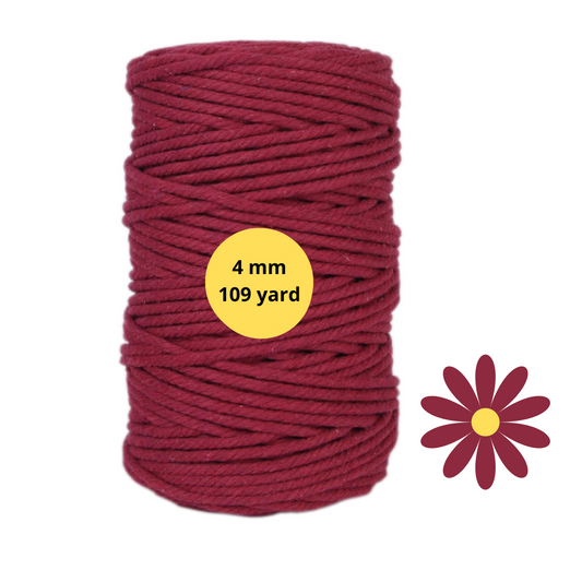 Natural Color Macrame Cord 4 mm x 109yards, Colored Macrame Rope, 4 Strand Twisted Cotton Rope Macrame Yarn, Colorful Cotton Craft Cord for Wall Hanging, Plant Hangers, Crafts, Knitting