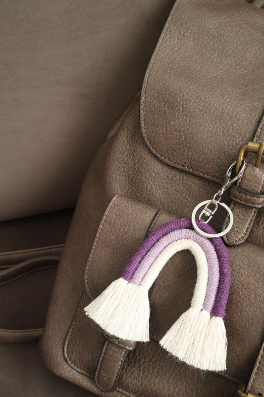 Keychain Boho Rainbow Tassel Charm Macrame Rainbow Tassel Key Chain Car Keyring Holder Bag Wallet Purse Decoration Charm for Women Handbag Pendant Accessories